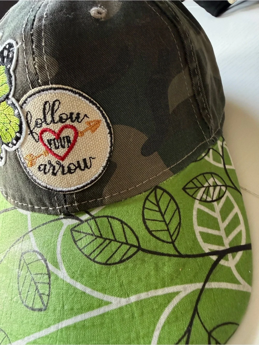 Green Leaf Butterfly Hat Baseball Cap Adjustable Back one size